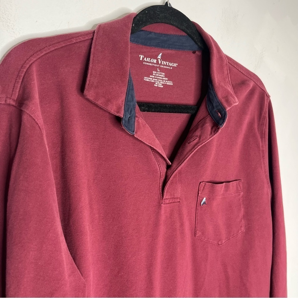 Tailor Vintage Size Large Cotton Stretch Long Sleeve Polo Shirt - Picture 2 of 5